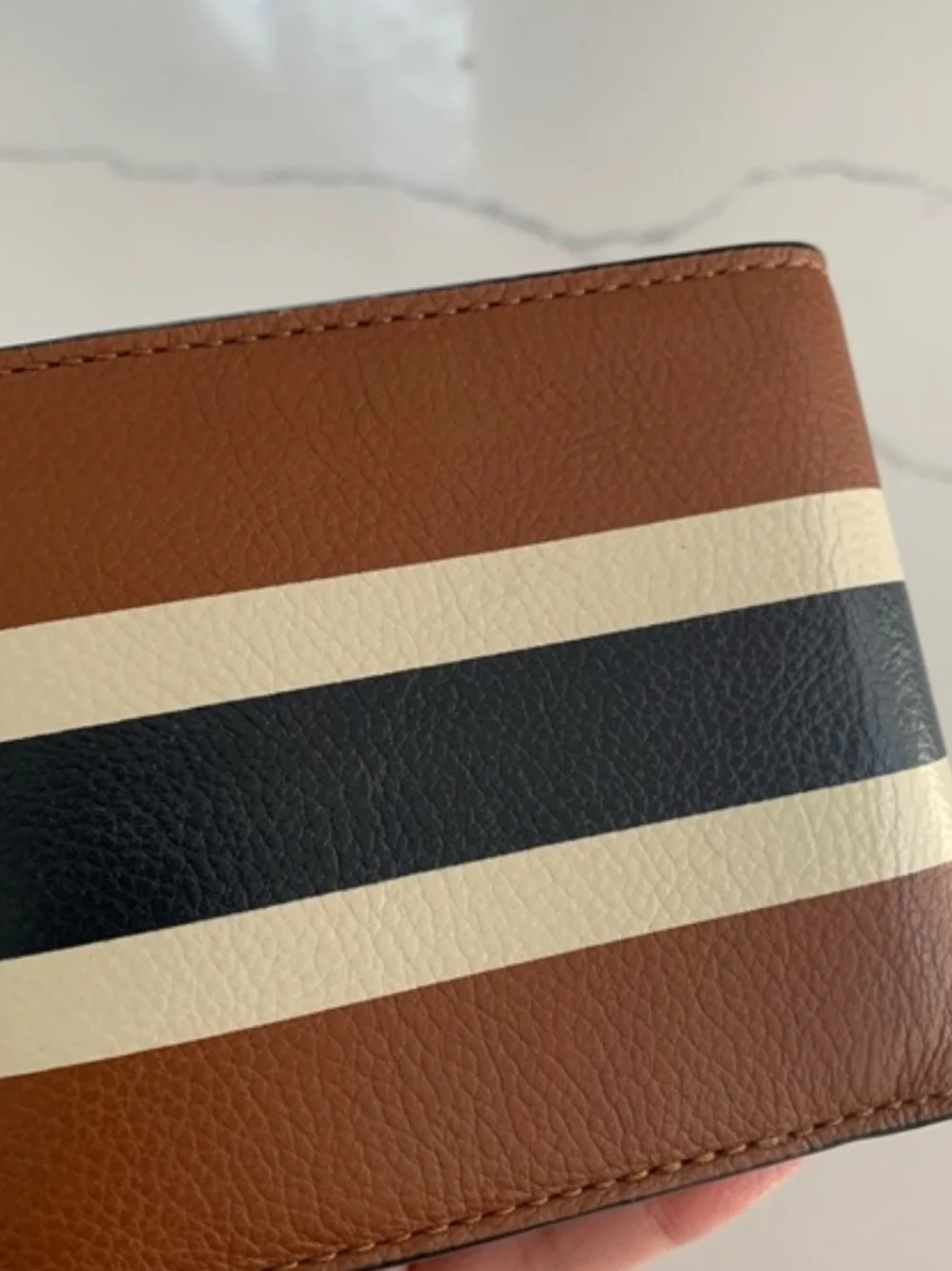 Coach Wallet Saddle Brown with Yellow and Blue Stripes New With Box